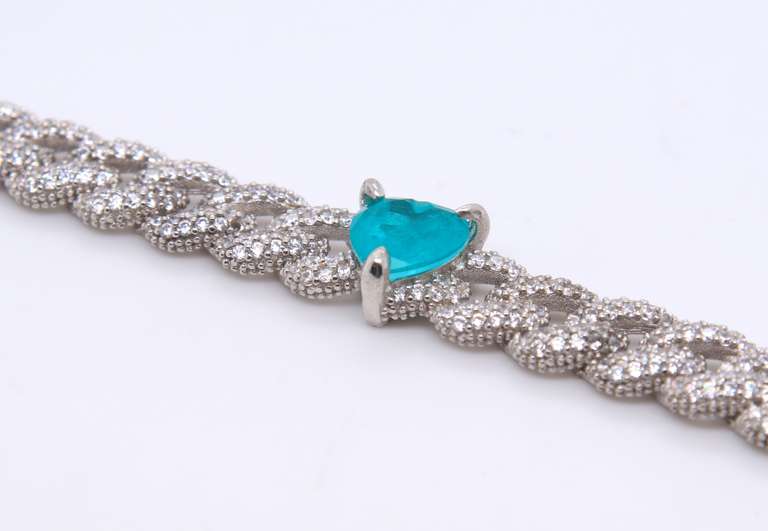 Heart Shaped Cubic Zirconia Streling Silver Bracelet