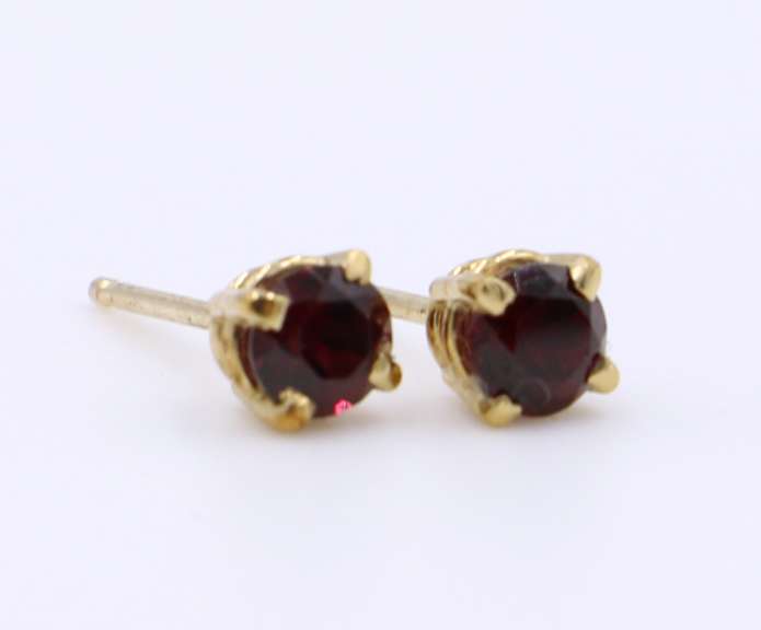 Lovely Yellow Gold Red Stone Stud Earrings