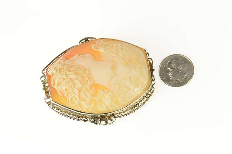 14K Yellow Gold Victorian Carved Lady Ornate Statement Pin/Brooch