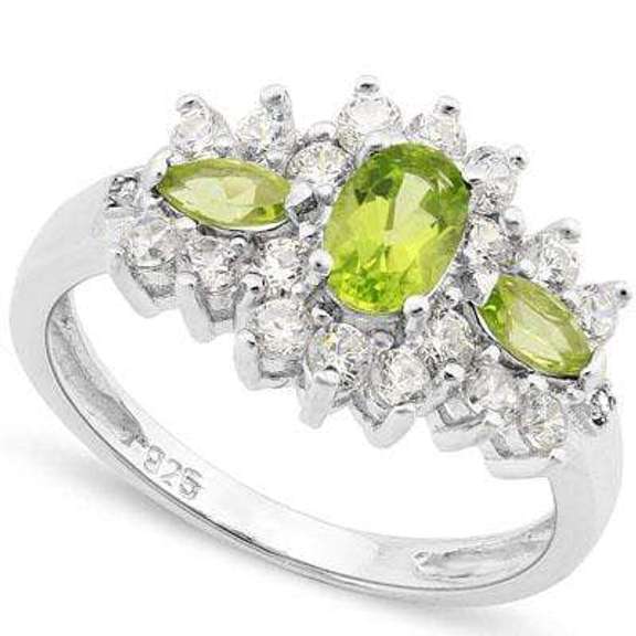 3/4 CT PERIDOT & 1.17 CT LAB CREATED DIAMOND 925 STERLING SILVER RING