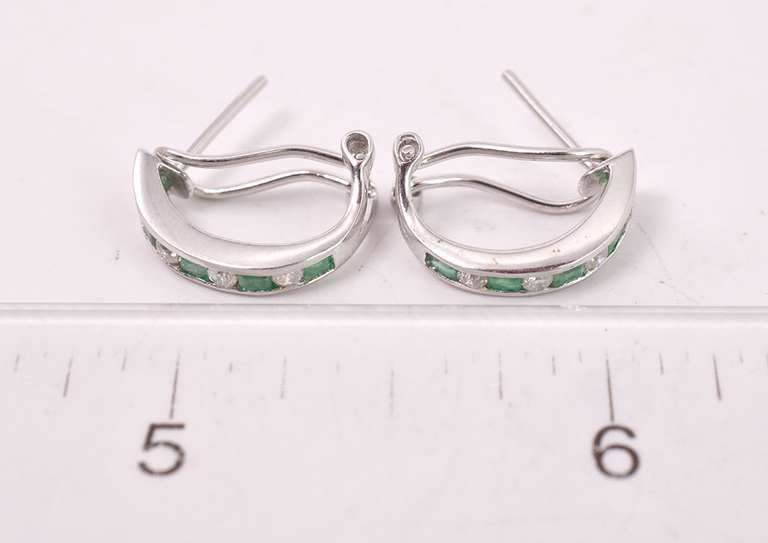 Dazzling Diamond and Emerald Earrings in 14K White Gold