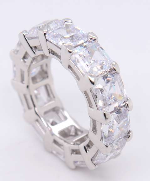 Sterling Silver Princess Cut Cubic Zirconia Band