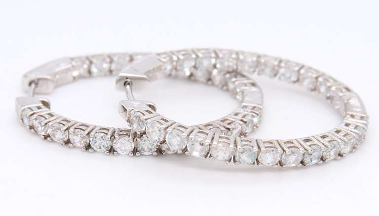 925 Sterling Silver oval CZ Hoop Earrings