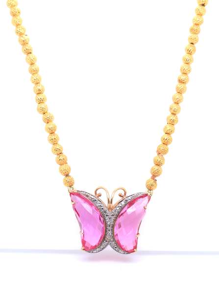 Incredible Pink Stone Butterfly in Beads Chain Necklace