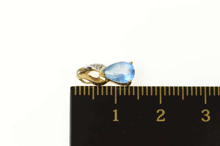 10K Yellow Gold Pear Blue Topaz Diamond Accent Classic Pendant