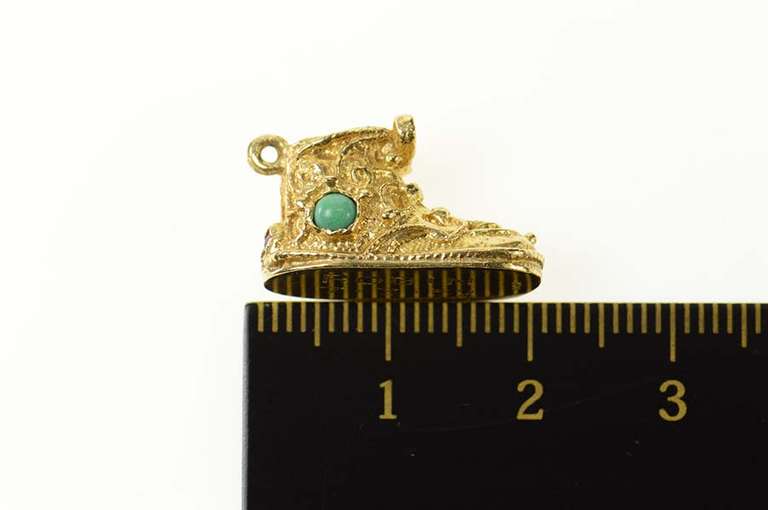 14K Yellow Gold 1950's Turquoise Ruby Baby Shoe Bootie Charm/Pendant