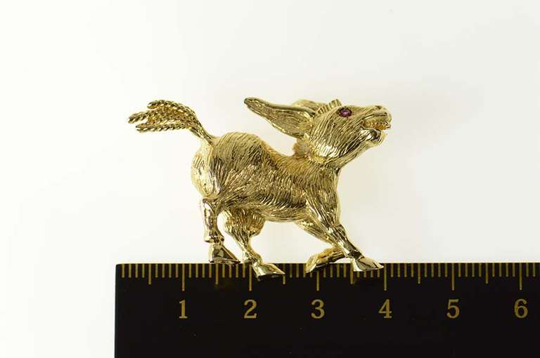 14K Yellow Gold Garnet Eyed Baby Donkey Foal Pin/Brooch