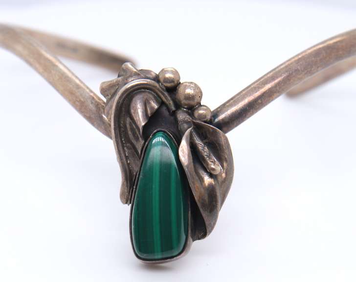 Sterling Silver Malachite Cuff Bangle Bracelet