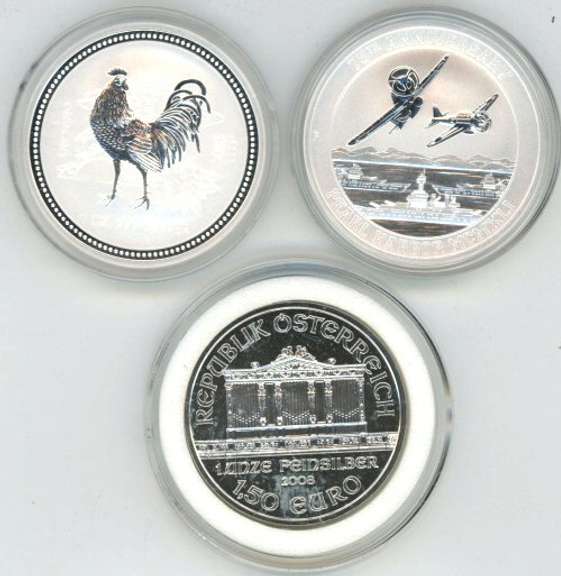 3 Diff. Special 1 Troy oz pure silver coins in custom capsules