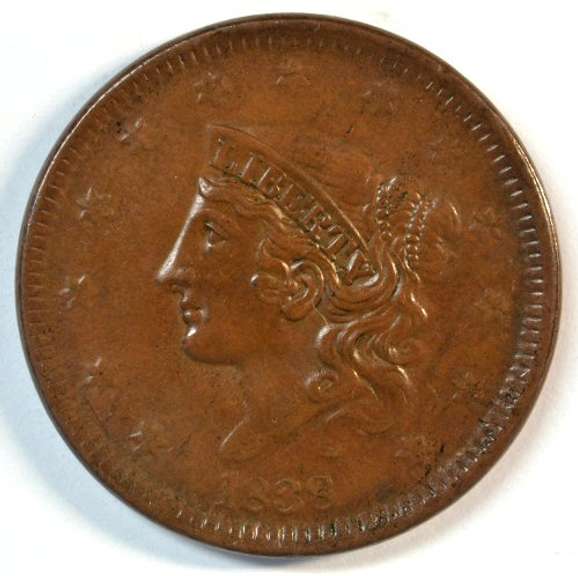 Exceptional Choice Brown Unc 1838 Braided Hair Large Cent