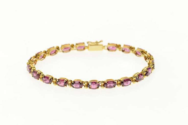 14K Yellow Gold Oval Rhodolite Garnet Classic Statement Bracelet