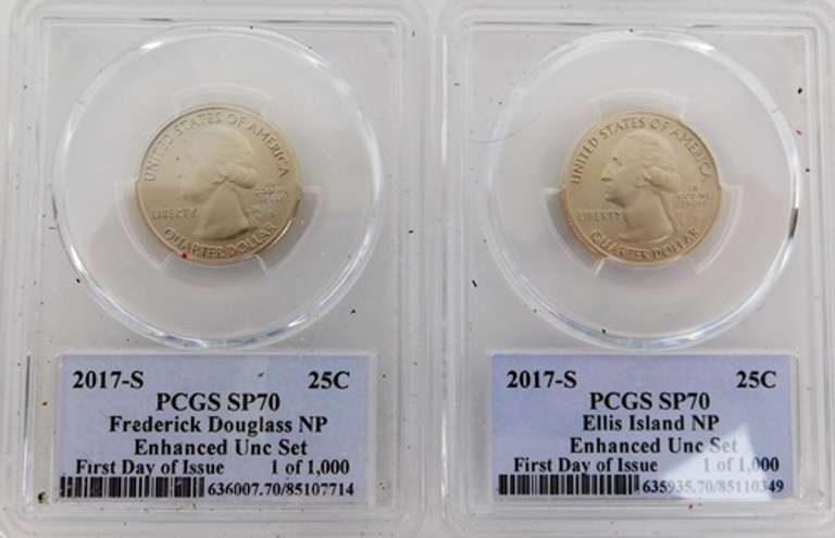 2 US Quarters 2017-S, F. Douglass & Ellis Island, SP-70