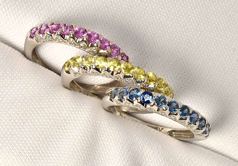 3 Colors of Sapphires Stacking Bands