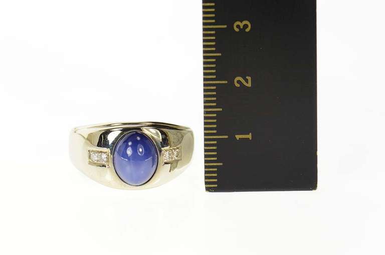 14K White Gold Retro Syn. Blue Star Sapphire Diamond Ring