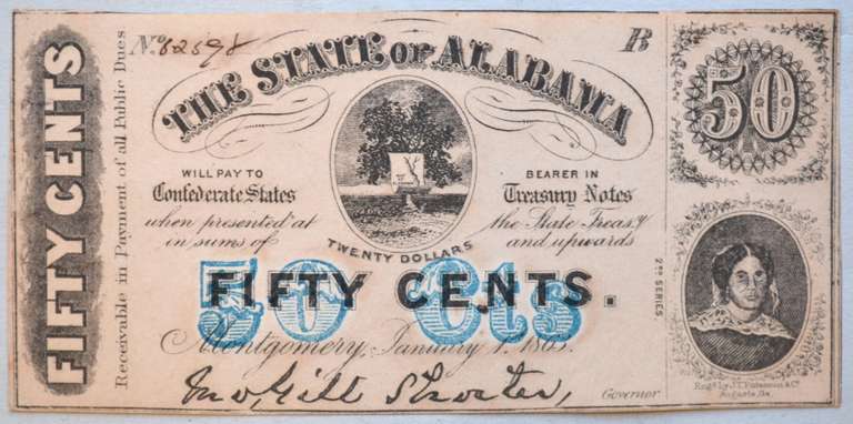 50 Cent Jan 1 1863 Series Alabama Note.