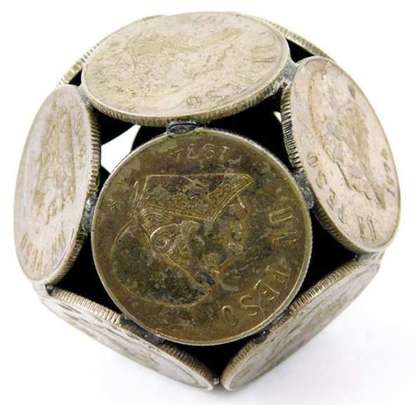 1970's 12 Coins Peso Paperweight