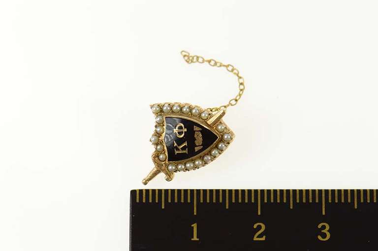 10K Yellow Gold Kappa Phi Christian Sorority Pearl Lapel Pin/Brooch