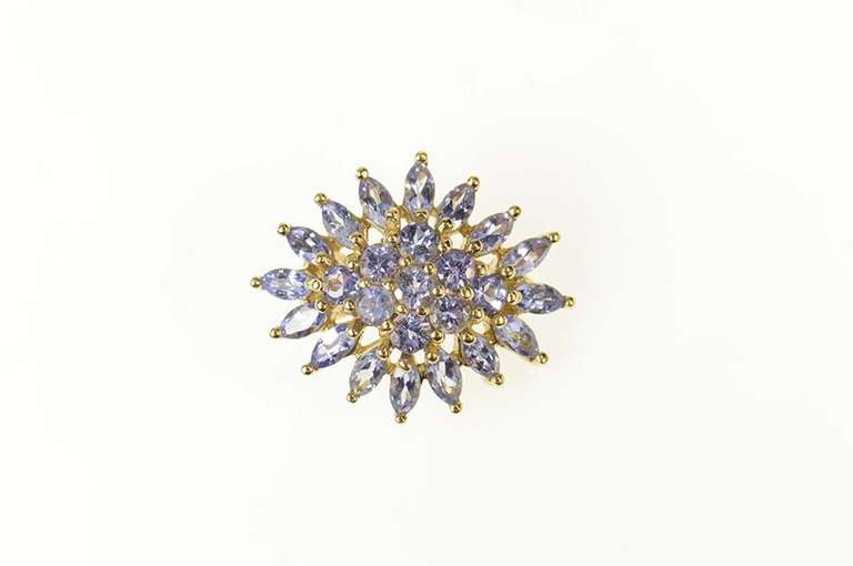 14K Yellow Gold Tanzanite Marquise Round Cluster Statement Pendant