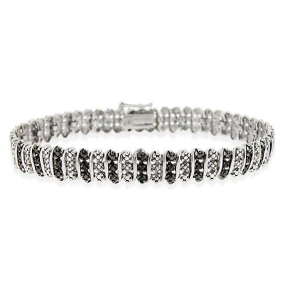 Sterling Silver Black Diamond Accent S Pattern Tennis Bracelet