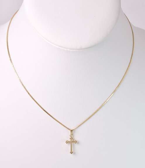 Petite Cross Pendant Necklace in 14K Yellow Gold