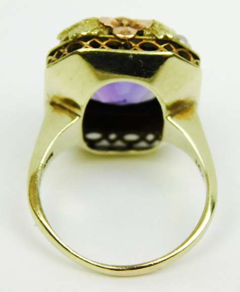 Exquisite Antique 14K Amethyst & Seed Pearls Ring, 6