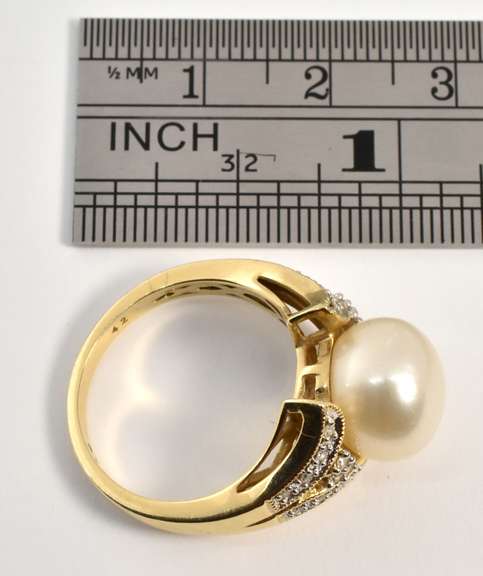 Lustrous Button Pearl and Diamond Ring