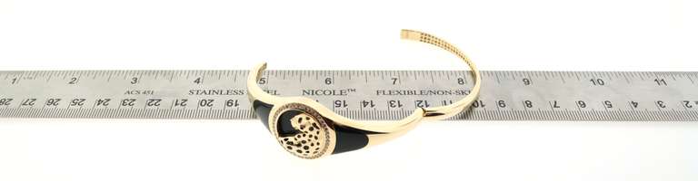 BRAND NEW! Handmade Italian 14k Gold and Onyx Panther Bangle Bracelet rimmed with Cubic Zirconias