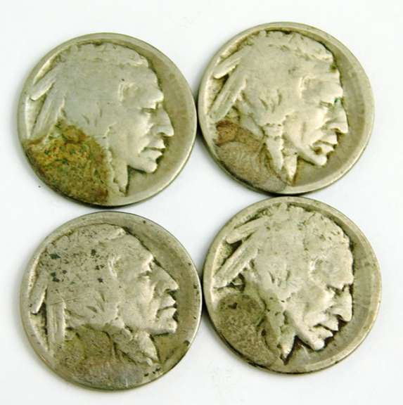 4 U.S. Buffalo Indian Head Nickels, 1914-D