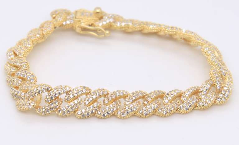 Sterling Silver Cubic Zirconia Curb Link Bracelet