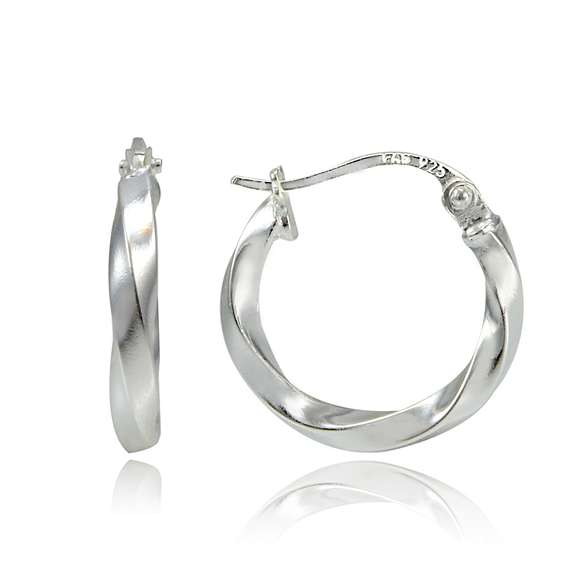 Sterling Silver 2mm Twist Round Hoop Earrings, 15mm