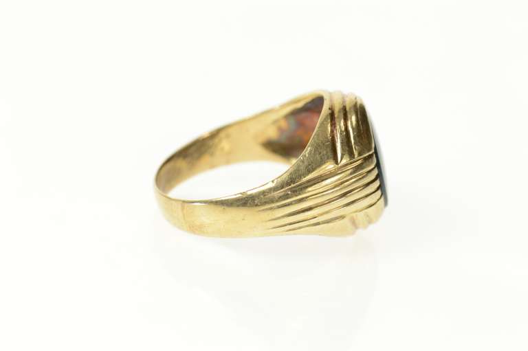 10K Yellow Gold Retro Oval Bloodstone Ornate Statement Ring