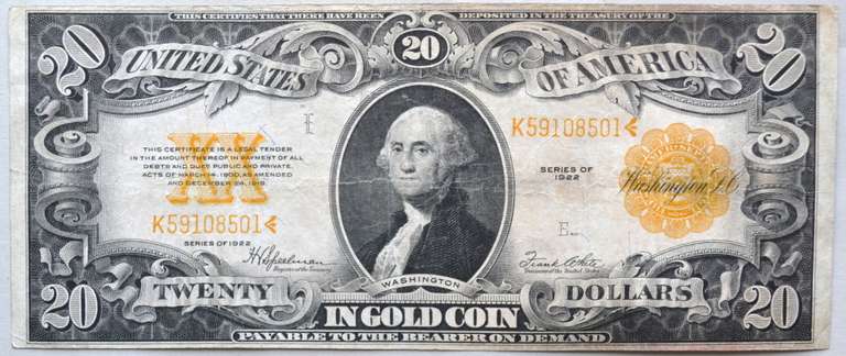 $ 20 1922 Gold Certificate