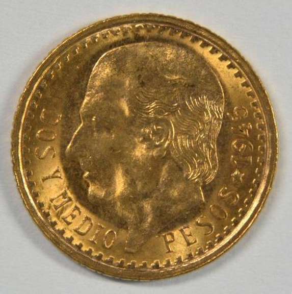 Superb Gem BU 1945 Mexico 2.5 Pesos Gold Piece