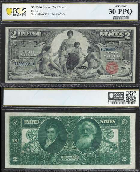 $2 1896 Silver Certificate Fr. 248 PCGS BN 30 PPQ