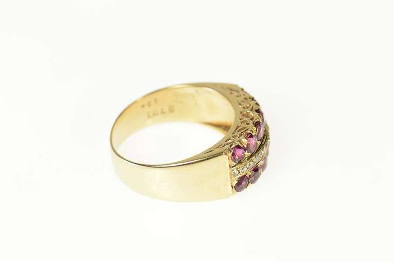 14K Yellow Gold Ornate Ruby Diamond Filigree Band Ring