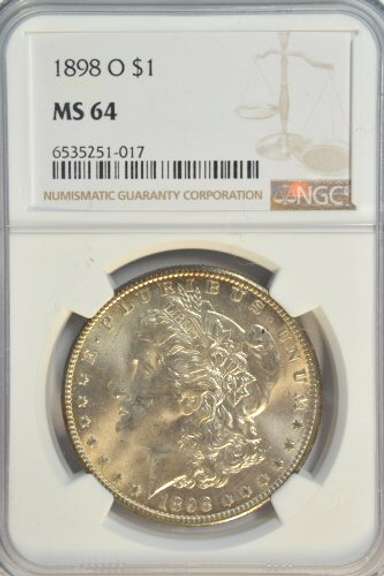 Nearly Gem BU 1898-O Morgan Silver Dollar. NGC MS64