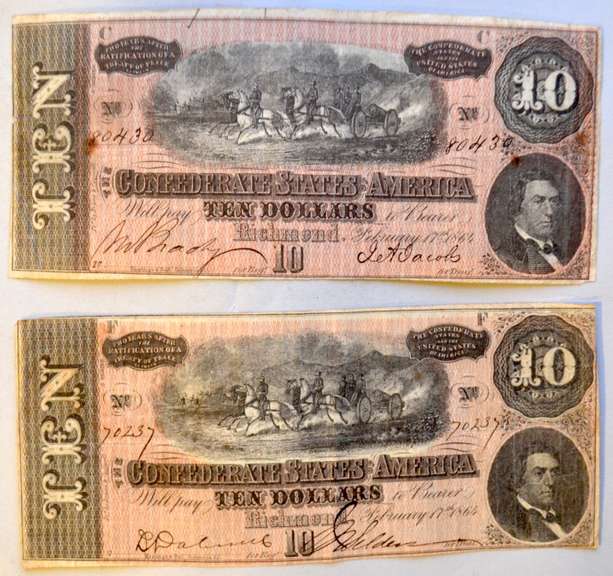 2 $10 CSA Series of 1864 Notes