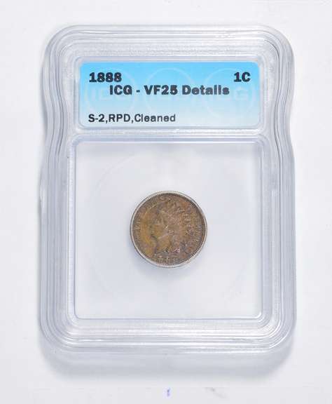 VF25 1888 Indian Head Cent - Details - S-2 RPD, Cleaned - Graded ICG