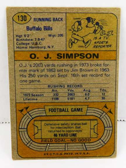 O.J. Simpson Topps #130 Football Card