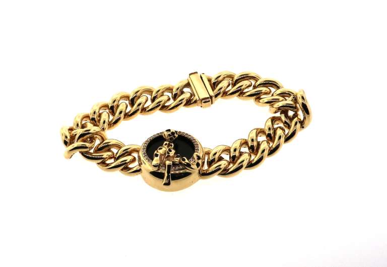 Stunning Handmade Italian 14k Gold Panther Curb Chain Bracelet