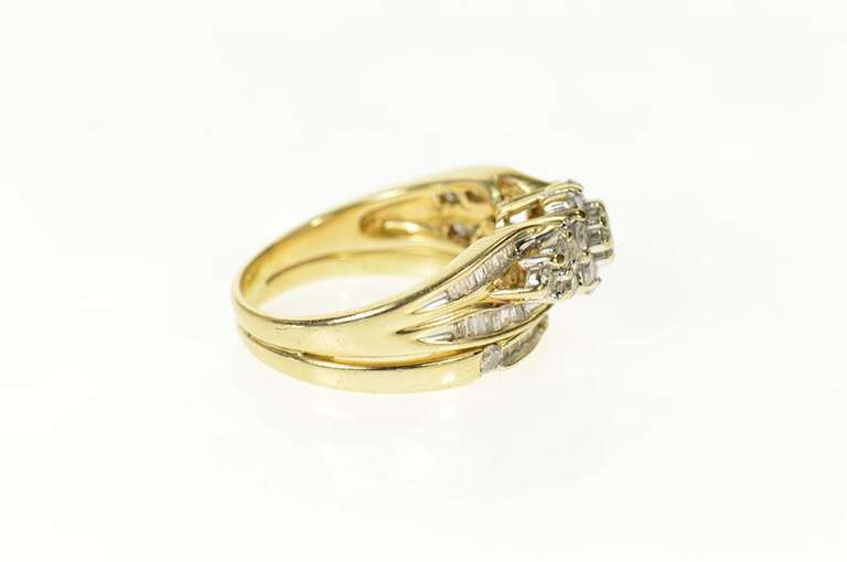 14K Yellow Gold 1.37 Ctw Diamond Cluster Engagement Bridal Set Ring
