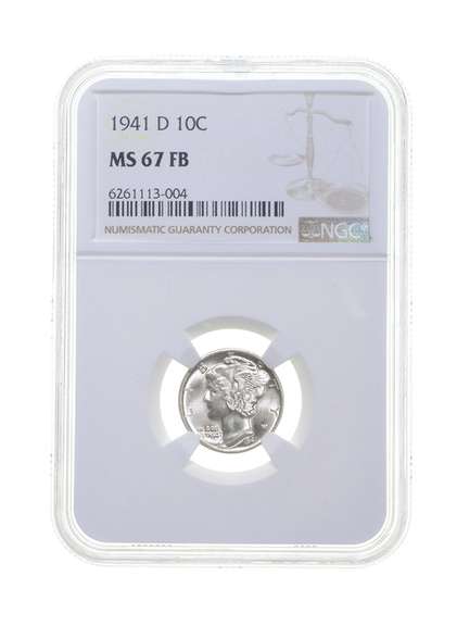MS67 FB 1941-D Mercury Silver Dime - Graded NGC