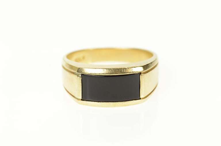10K Yellow Gold 1960's Squared Black Onyx Men's Statement Ring