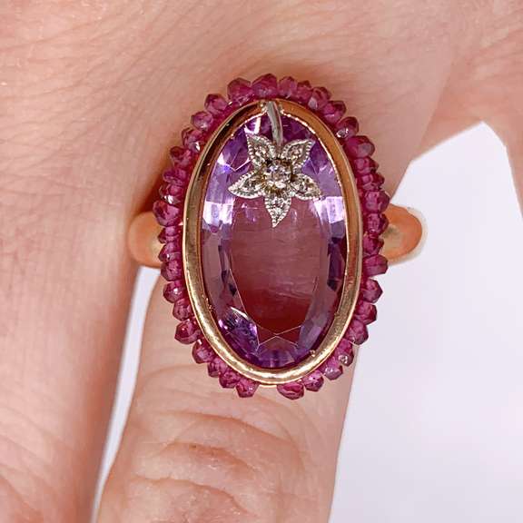14kt Gold, Amethyst, & Diamond Cocktail Ring