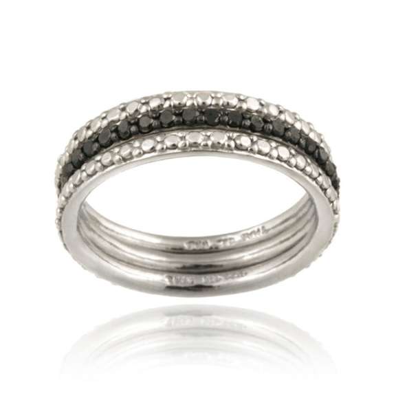 Sterling Silver 2/5ct Black Diamond Stackable Eternity Band Rings Set