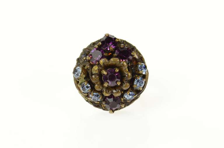 14K Yellow Gold Arts & Crafts Sim. Amethyst Floral Cocktail Ring