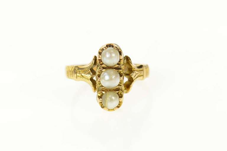 18K Yellow Gold Ornate Victorian Pearl Filigree Engagement Ring
