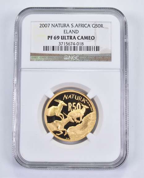 PF69 UCAM 2007 South Africa 50 Rand - 1/2 Oz Gold - Natura Eland NGC