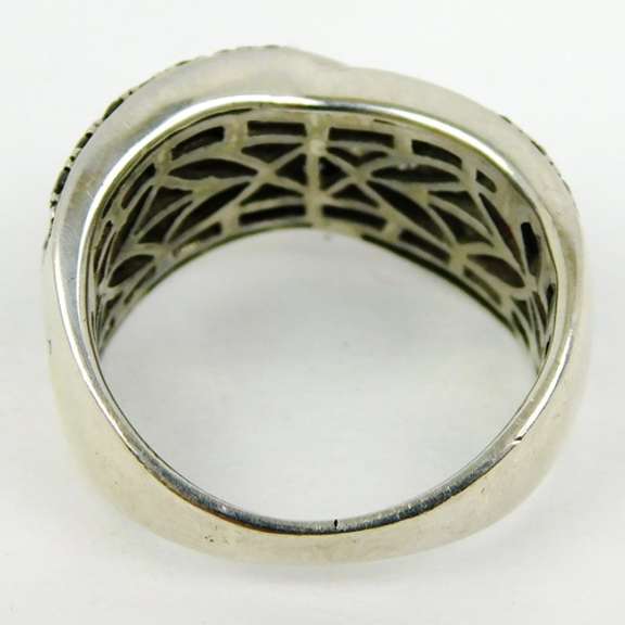 High End Baguette & Black Diamonds Sterling Ring, 6.5