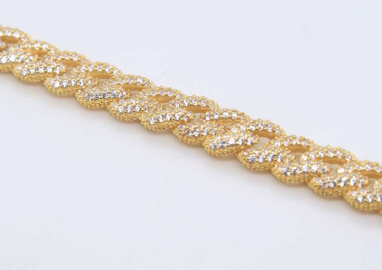 Sterling Silver Cubic Zirconia Curb Link Bracelet